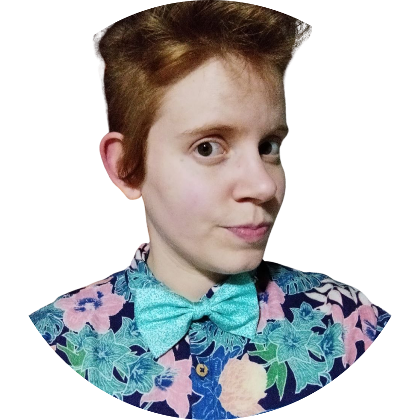 Me wearing a very colourful shirt and a light blue bowtie